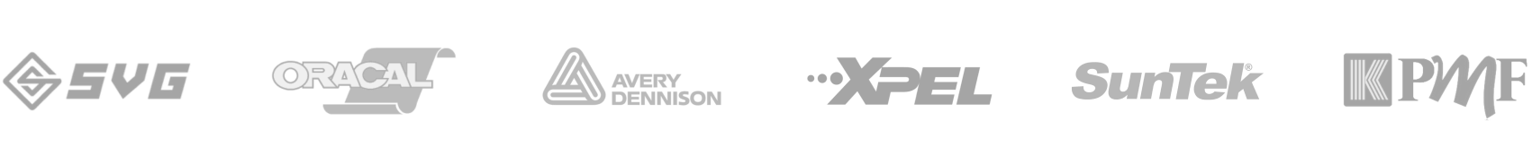 Film brands: SVG, Oracal, Avery Dennison, XPEL, SunTek, PMF